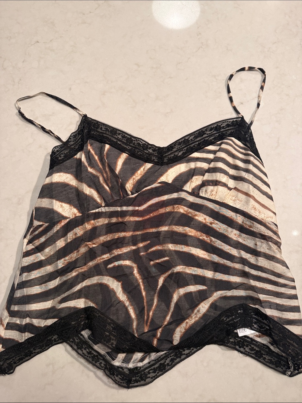 Reformation Camille Rowe Zebra-Print Lace-Trim Slip - Black & Cream - Size 0